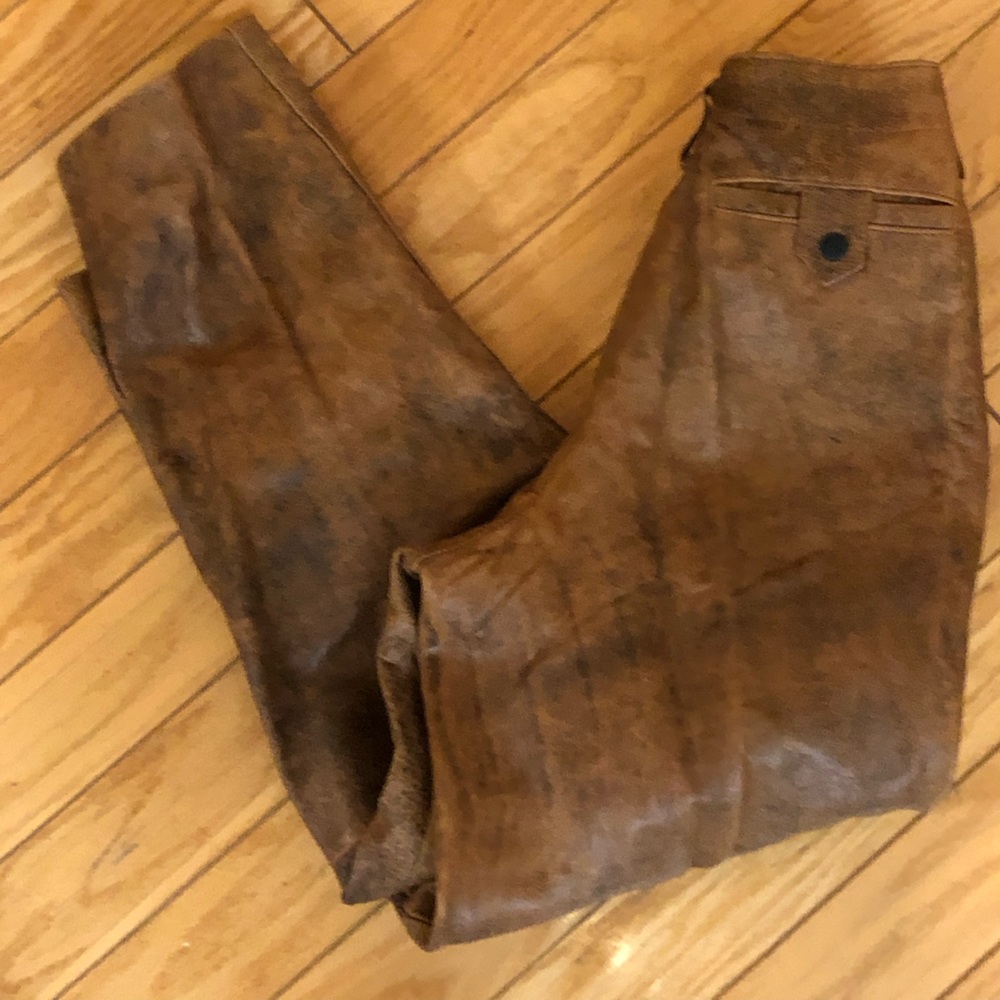 Vintage Forenza Tan Brown 100% Leather High Waist Pants Sz 6 - Picture 7 of 7